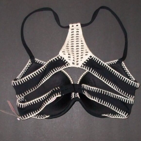 Victoria Secret Black Crochet "The Gorgeous" Macrame 36B Swimsuit Bikini Top - Picture 2 of 6